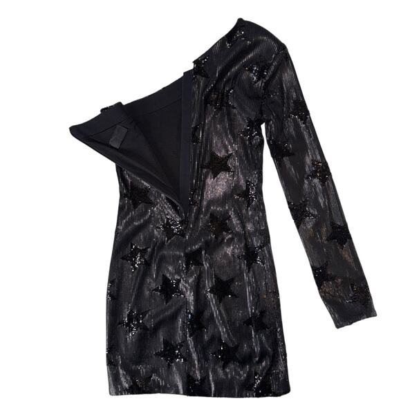 RtA Edie Black One Shoulder Sequin Mini Dress Size 4 Luxury Cocktail Party - Picture 7 of 16